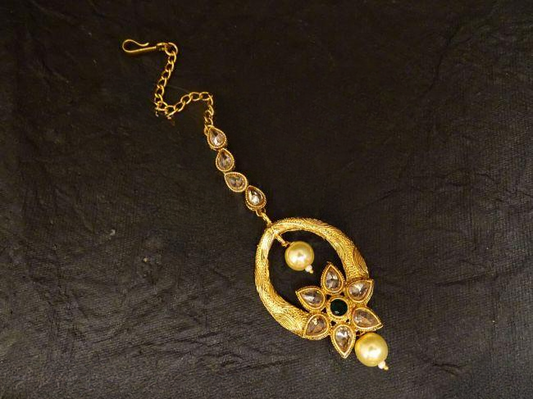 Center Flower Style green stone Maang tikka