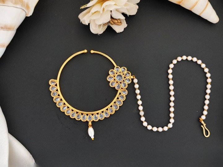 Antique Jewellery Beautiful High Gold Party Wear Fancy Pearl Antique Nath