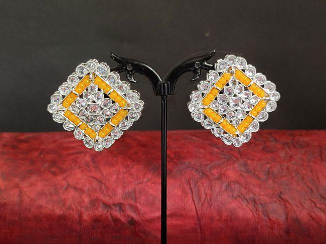 Antique Full Stones Designer Fancy Style Party wear Beautiful Yellow Earring / Studs / Tops