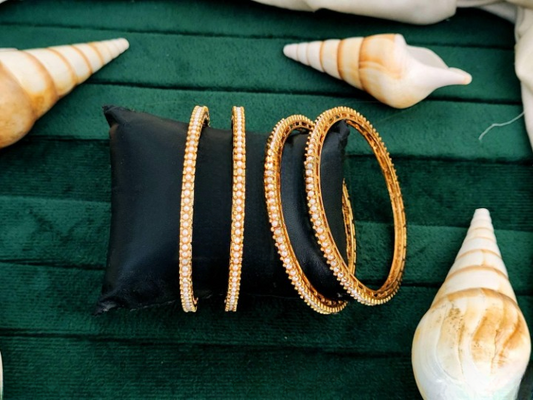 Antique Designer High Gold Polish Fancy Full Stone Party wear 4 Bangles Set