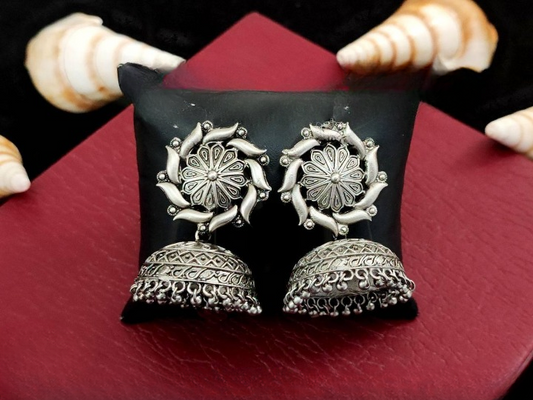 Designer Antique Oxidized Silver Polish Jhumka Earring