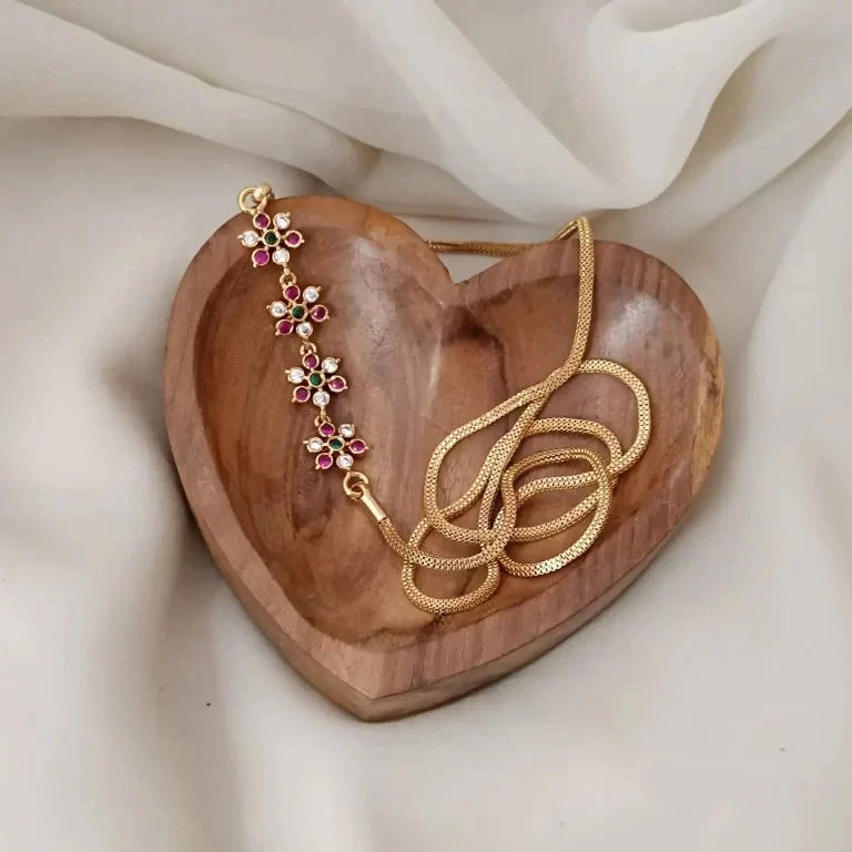 FLORAL MULTI STONE SIDE LOCKET CHAIN