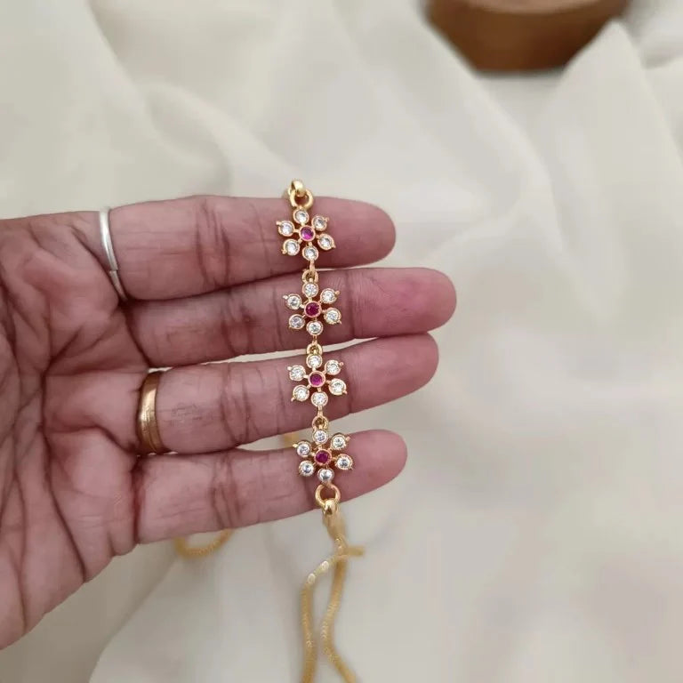 RUBY & WHITE STONE FLORAL SIDE LOCKET CHAIN