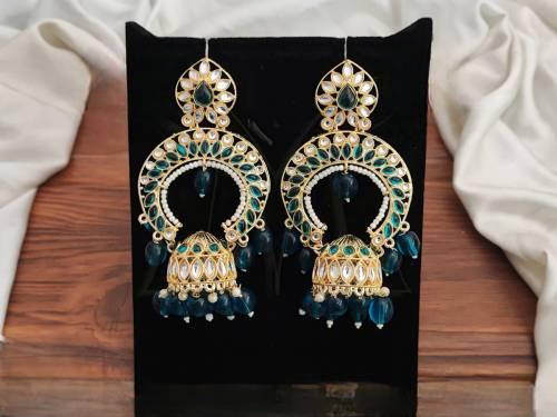 Antique Designer Rama Green Wear High Gold Polish Fancy Style Antique Earrings