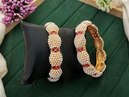 Antique High Gold Polish Design Full Stone 2 Bangles Set