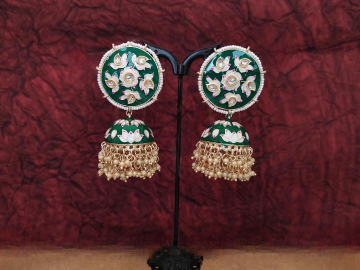 Beautiful Meenakari Designer High gold Polish Fancy Stylish Party wear Jhumka Earring