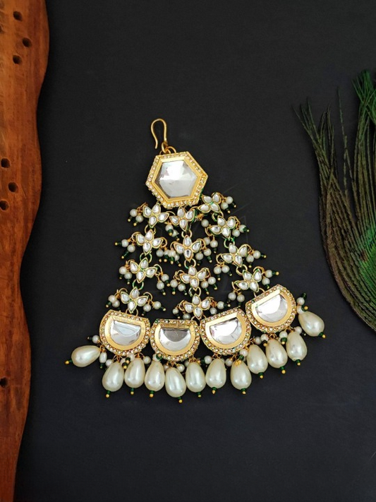 Kundan High Gold Polish Clustered Pearl Party Wear Hair Accessories