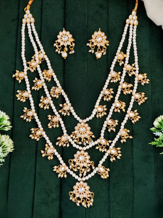 Antique High Gold Polish Clustered Pearl Necklace set