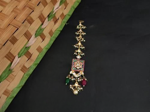 Beautiful Fancy Style Party wear Designer High Gold Green Ruby Maang Tikka