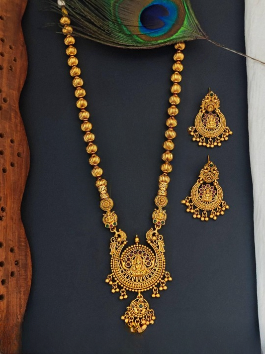 Beautiful Temple Jewellery High Gold Polish Full Stone Party Wear Necklace Set