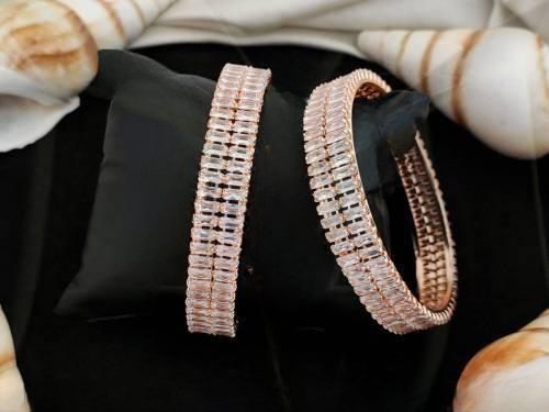 American Diamond Jewellery Rose Rodium Party Wear Bangles