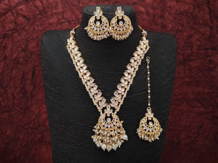 Polki Design High Gold Polish Party wear Designer Long Necklace Set