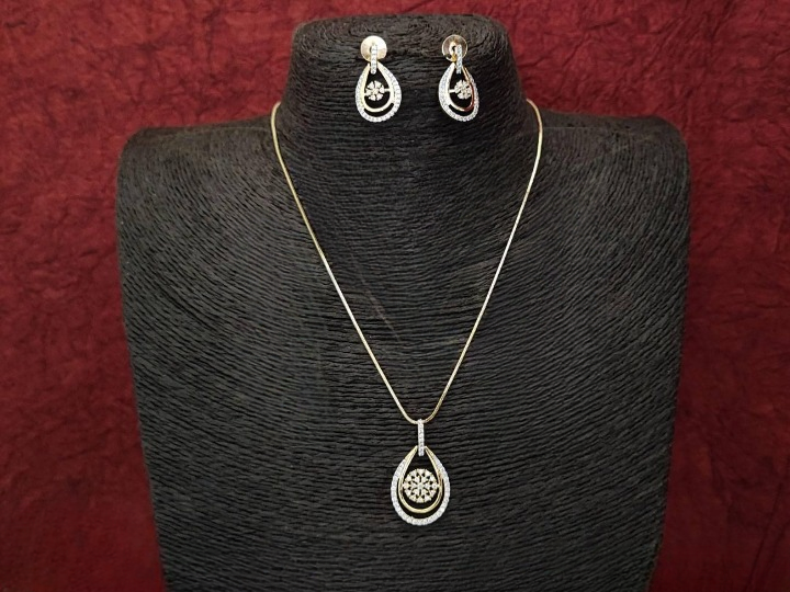 CZ AD Jewelry Accessories Women High Gold Polish Party Wear Beautiful Fancy Style CZ AD Pendant Set