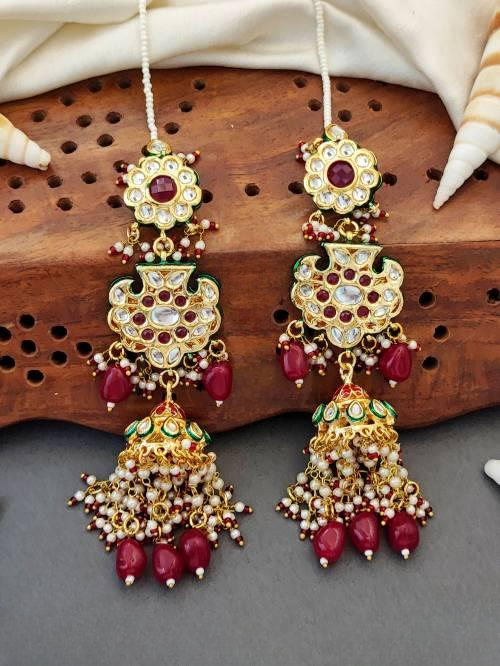 Kundan Beautiful High Gold Polish Party Wear Ruby Earrings