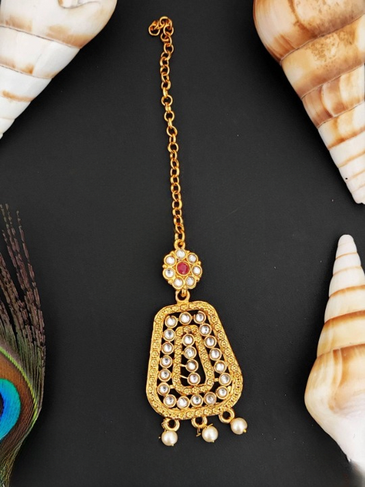 Antique Jewellery Beautiful High Gold Polish Full Stone Maang Tikka