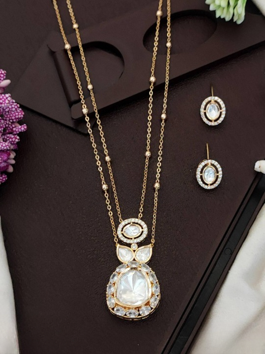 Beautiful Kundan Design Full Stone White Pendent Set