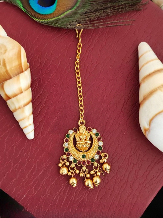 Temple Jewellery Designer Full Stone High Gold Polish Party Wear Maang Tikka