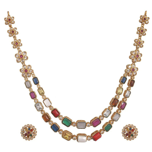 Classic Pearl Gold Plated Necklace Set With Earrings For Women