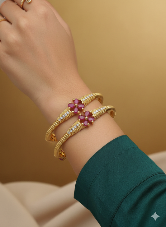 Ruby Bloom Diamond-Cut Gold Bangle