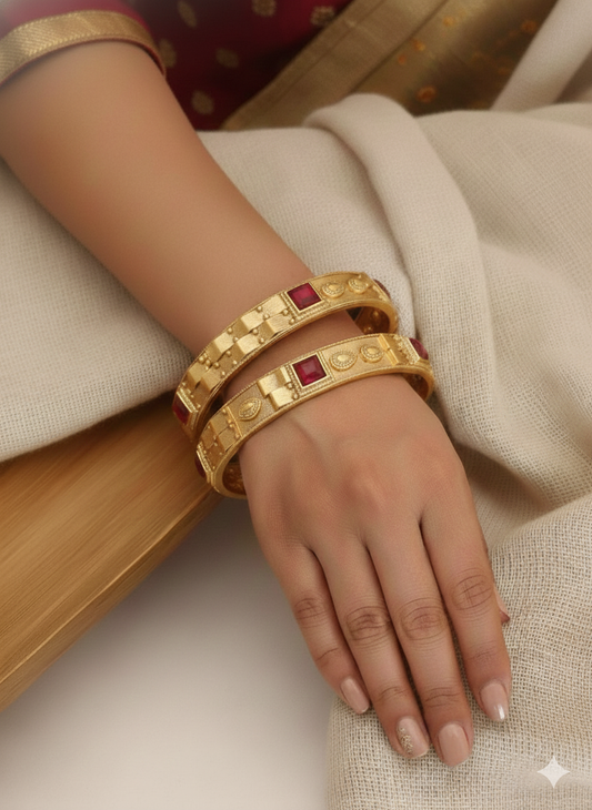 Elegant Antique Finish Ruby Gold Bangle