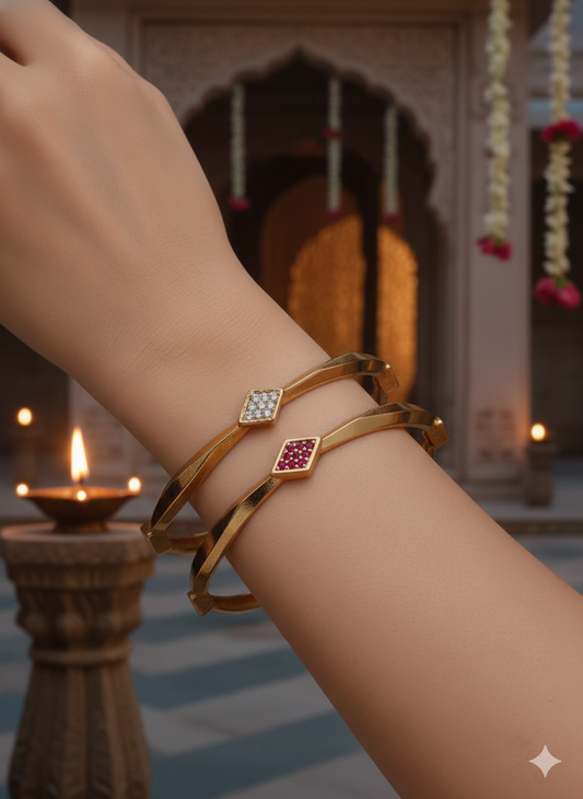 Celeste Square Ruby & Diamond Gold Bangles