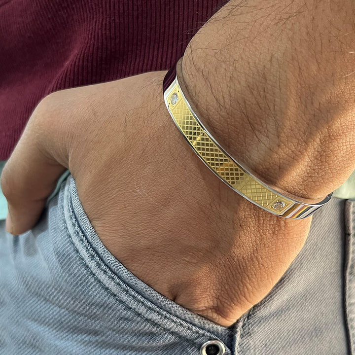 CROSS CRYSTAL LINED SILVER AND GOLD MEN'S BRACELET