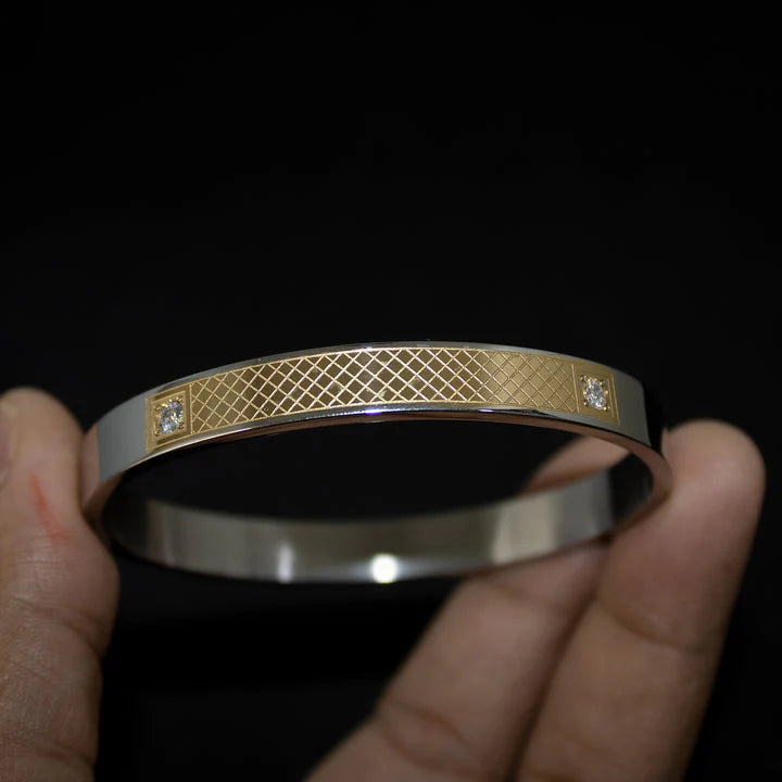 CROSS CRYSTAL LINED SILVER AND GOLD MEN'S BRACELET