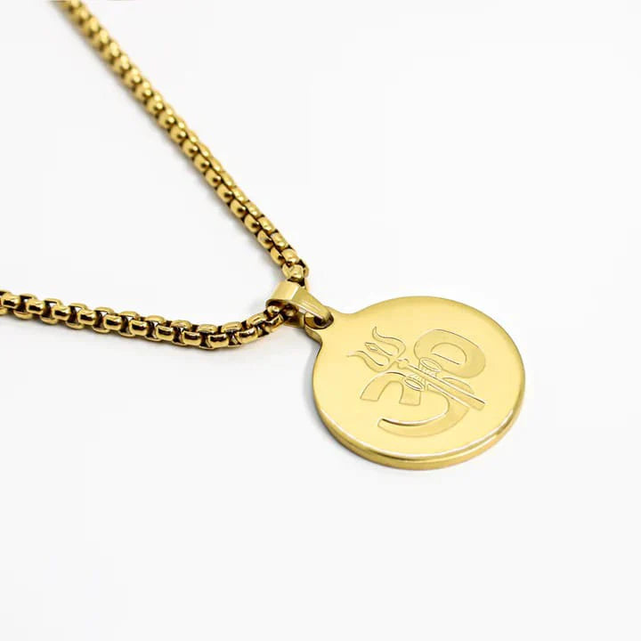 OM TRISHUL PENDANT GOLD STAINLESS STEEL NECKLACE CHAIN FOR MEN (24 INCH)