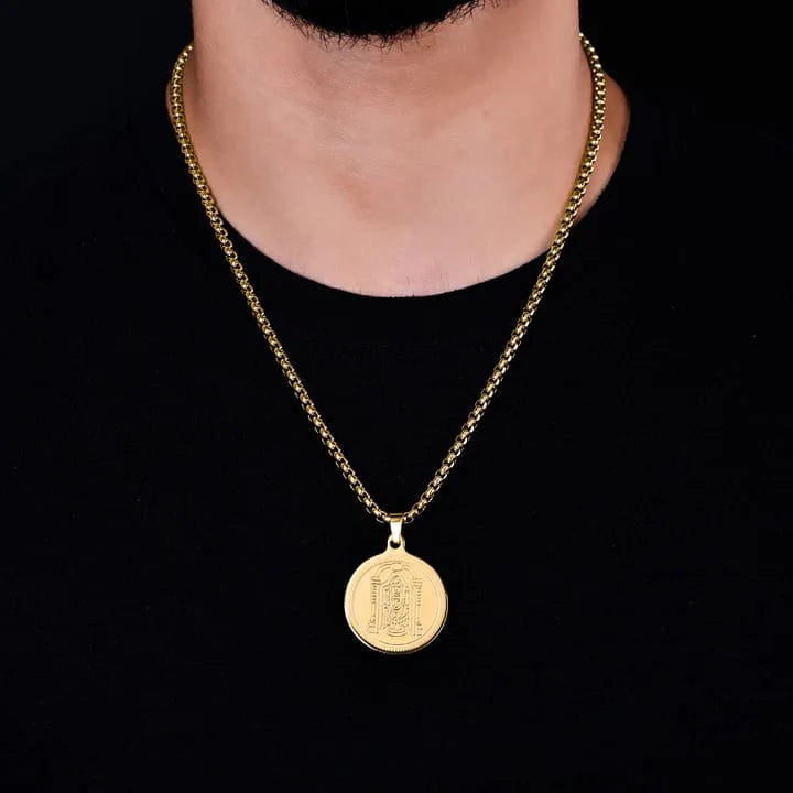 DIVINE TIRUPATI BALAJI PENDANT GOLD STAINLESS STEEL NECKLACE CHAIN FOR MEN (24 INCH)