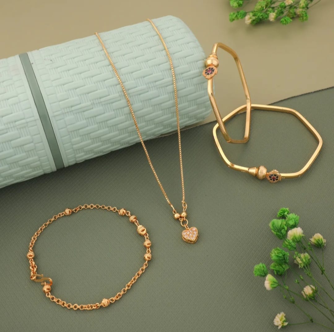 BRASS HIGH GOLD PLATED BANGLE BRACELET NECKLACE COMBO FOR WOMEN