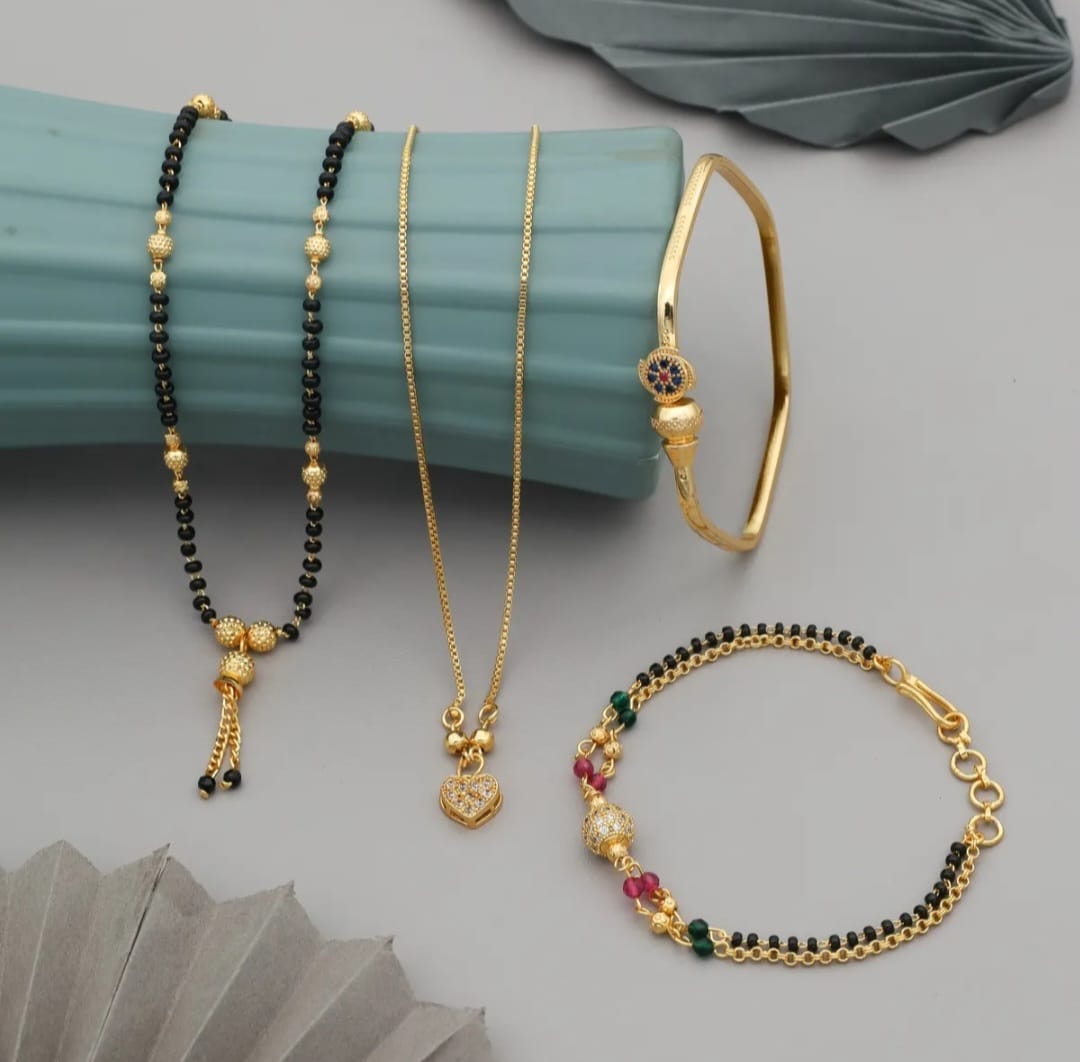 BRASS GOLD PLATED MANGALSUTRA NECKLACE BRACELET COMBO FOR WOMEN