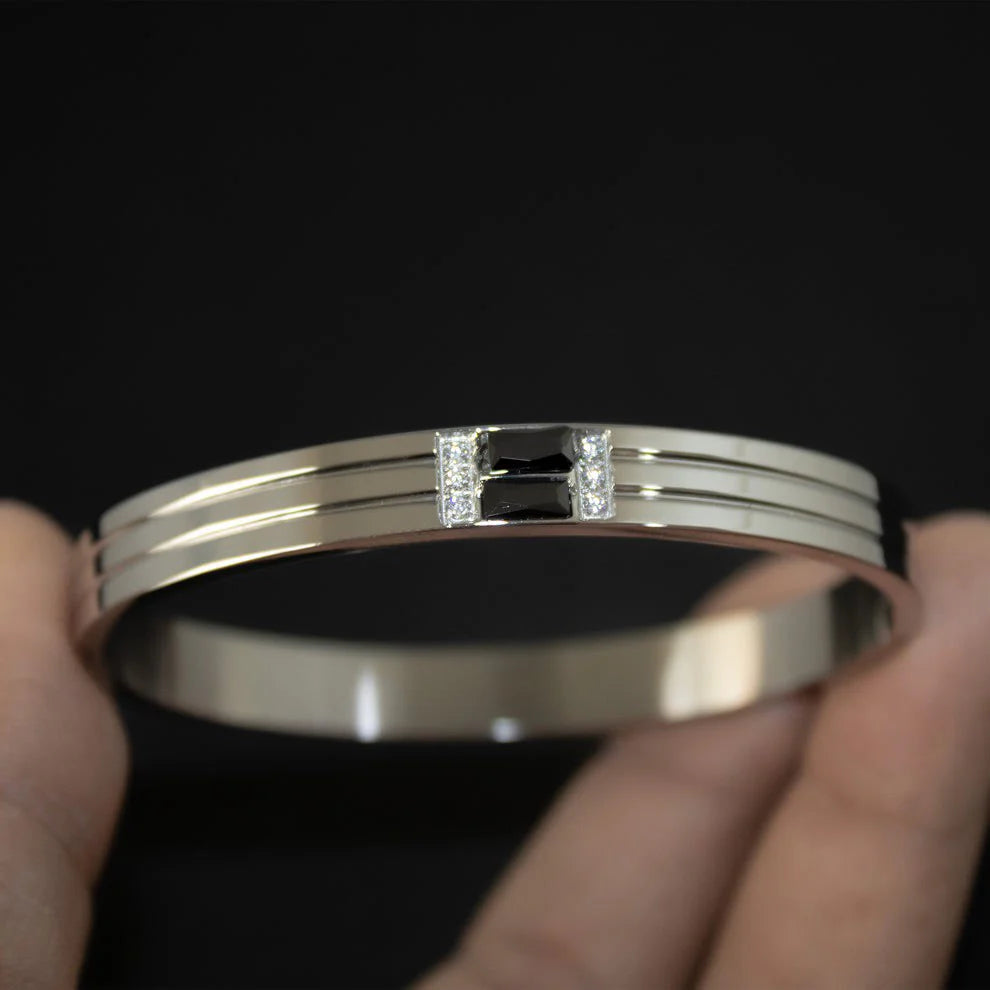 BLACK-WHITE DIAMOND SILVER MEN'S BRACELET