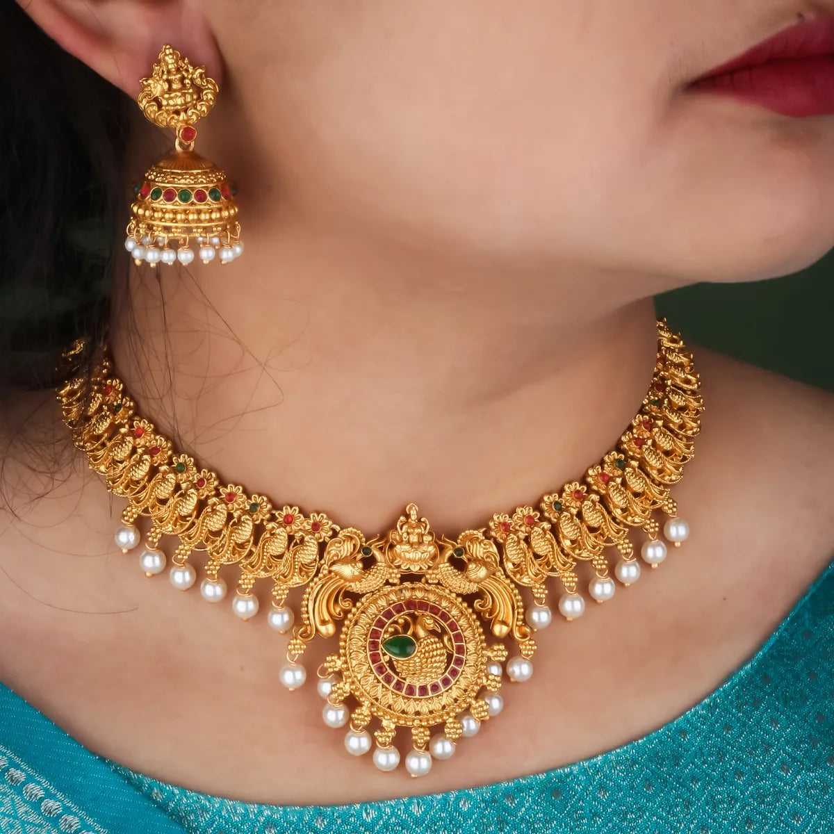 TRADITIONAL PEACOCK DESIGN GOLD-PLATED NECKLACE SET FOR BELLIZA JEWELS
