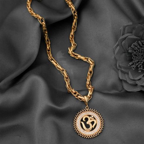 GOLD PLATED CHAIN WITH ROUND OM DIAMOND PENDANT