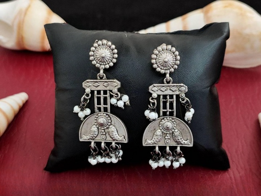 Fancy style Party wear Beautiful Designer Oxidised Silver Polish Designer Long Oxidised Earring