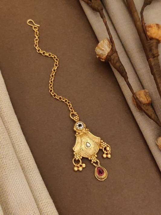 Temple Jewellery High Gold Polish Fancy Style Maang Tikka