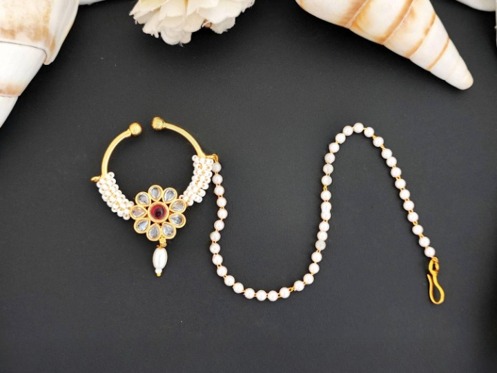 Antique Jewellery High Gold Fancy Designer Ruby Antique Nath