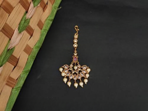 High Gold Polish Clustered Pearl Fancy Design Party wear Beautiful Antique Maang Tikka