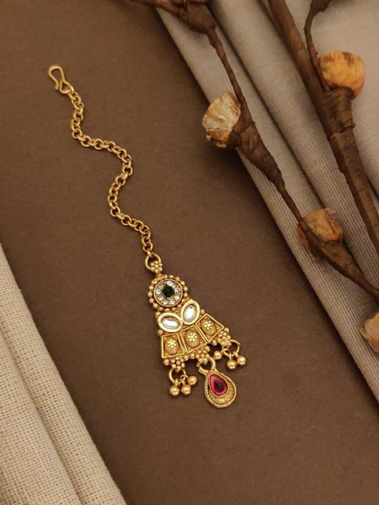 Antique Jewellery Designer High Gold Polish Party Wear Maang Tikka