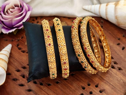 Antique Designer High Gold Polish Full Stone 4 Bangles Set