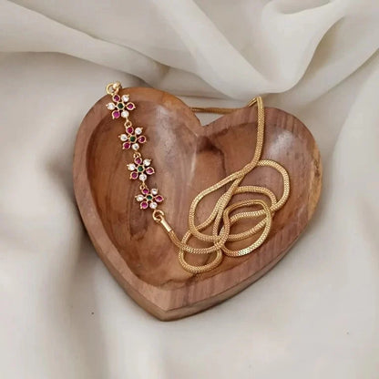 FLORAL MULTI STONE SIDE LOCKET CHAIN