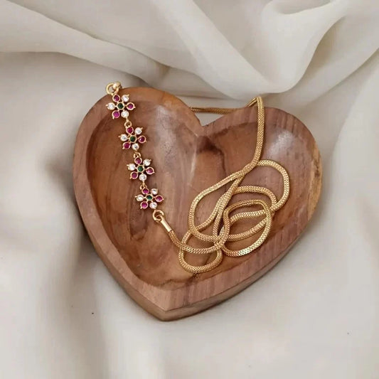FLORAL MULTI STONE SIDE LOCKET CHAIN