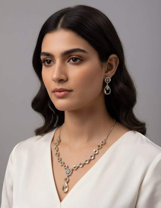 Gold and Diamond-Studded Necklace Set with Matching Earrings