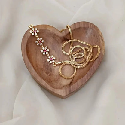RUBY & WHITE STONE FLORAL SIDE LOCKET CHAIN