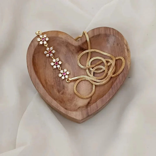 RUBY & WHITE STONE FLORAL SIDE LOCKET CHAIN
