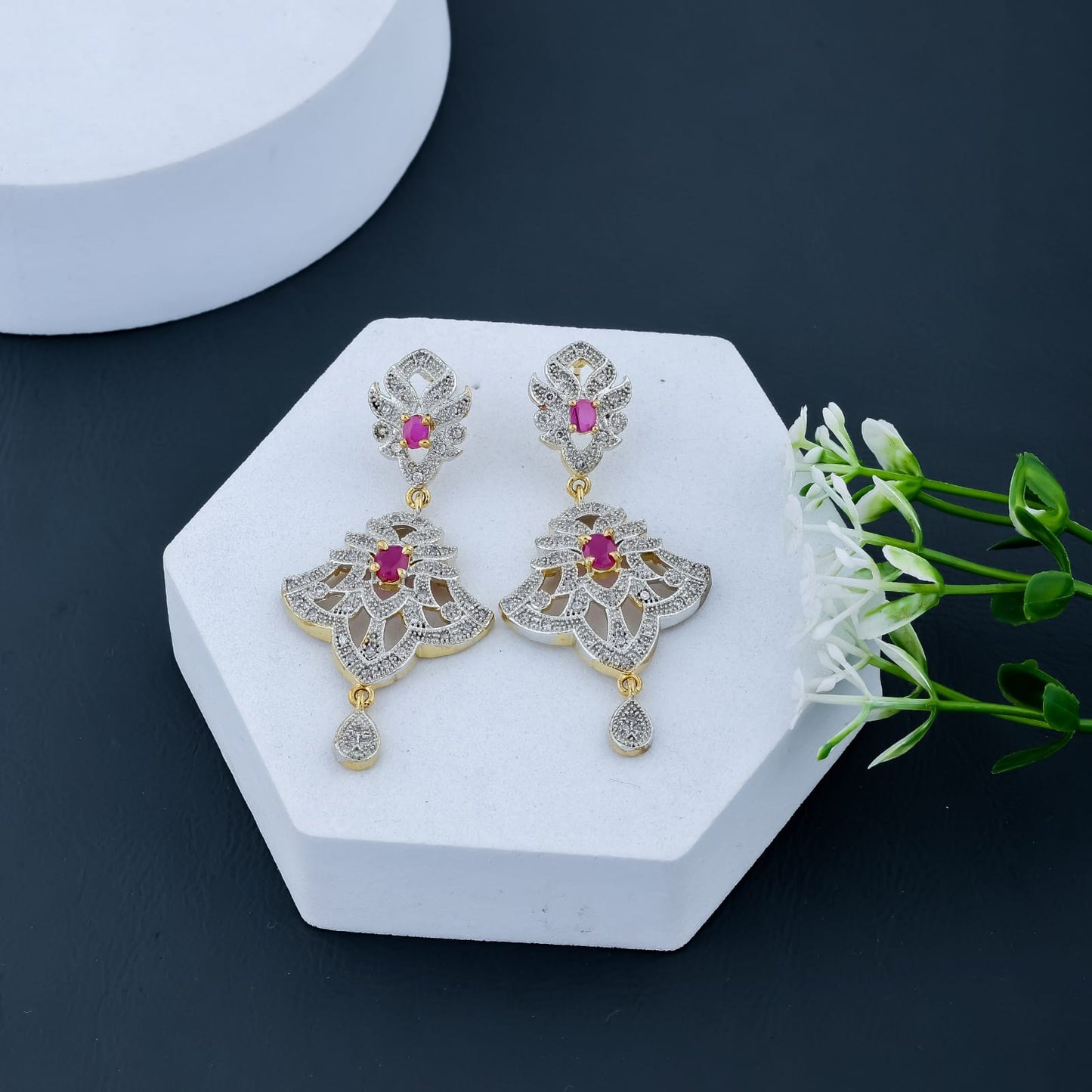 Designer Full Stone German Silver Jhumka Earrings