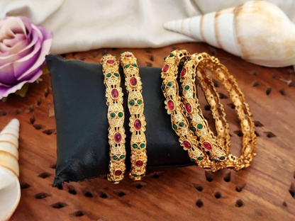 Antique Full Stone High Gold Polish 4 Bangles Set