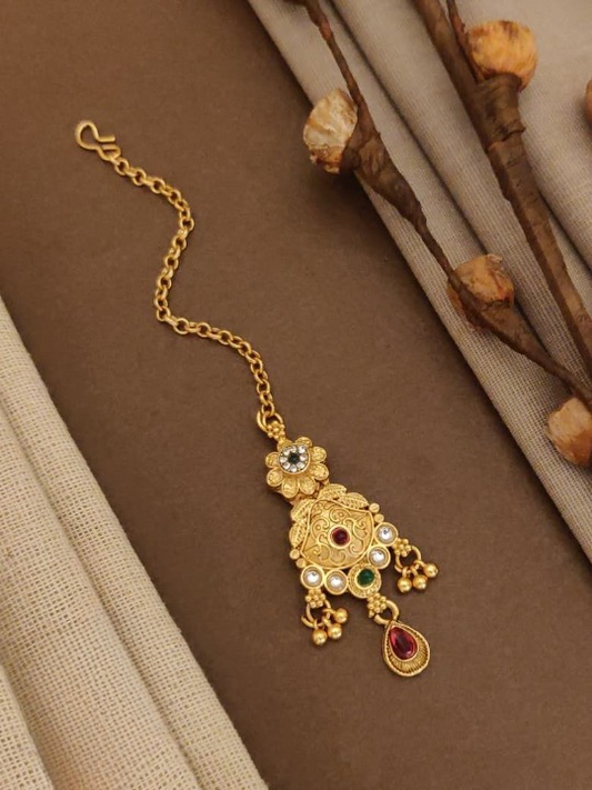 Antique Jewellery Designer High Gold Polish Party Wear Maang Tikka