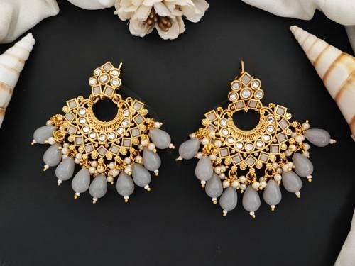 High Gold Polish Fancy Style Designer Wear Gray Antique Earrings
