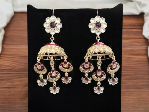 High Gold Polish Meenakari Design Fancy Style Purple Antique Earrings